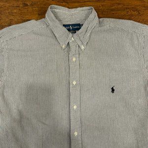 Vintage Polo Ralph Lauren‎ Striped Seersucker Casual Button Down Shirt Men's 2XB